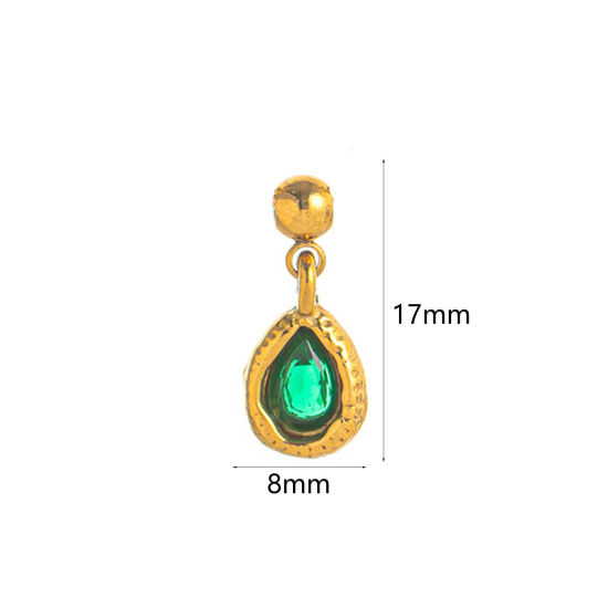 Picture of 1 Piece Eco-friendly PVD Vacuum Plating 304 Stainless Steel Birthstone Charms 18K Gold Plated May Swipeable Emerald Cubic Zirconia 17mm x 8mm