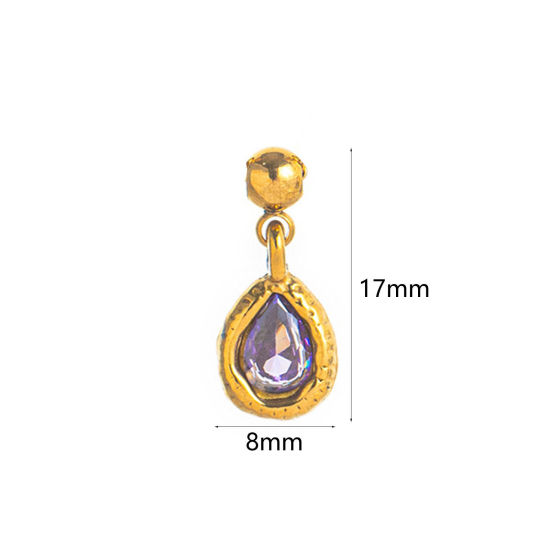 Picture of 1 Piece Eco-friendly PVD Vacuum Plating 304 Stainless Steel Birthstone Charms 18K Gold Plated June Swipeable Mauve Cubic Zirconia 17mm x 8mm