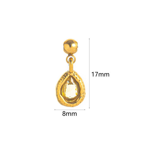 Picture of 1 Piece Eco-friendly PVD Vacuum Plating 304 Stainless Steel Birthstone Charms 18K Gold Plated November Swipeable Yellow Cubic Zirconia 17mm x 8mm