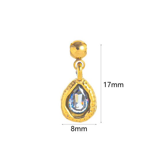 Picture of 1 Piece Eco-friendly PVD Vacuum Plating 304 Stainless Steel Birthstone Charms 18K Gold Plated December Swipeable Light Blue Cubic Zirconia 17mm x 8mm