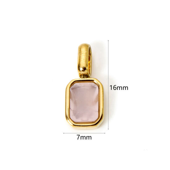 Picture of 1 Piece Eco-friendly PVD Vacuum Plating 304 Stainless Steel Birthstone Charms 18K Gold Plated Octagon June Light Pink Cubic Zirconia 16mm x 7mm