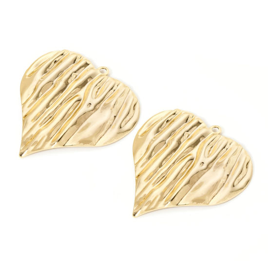 Picture of 2 PCs Brass Valentine's Day Pendants 18K Gold Plated Heart Texture 4cm x 3.9cm