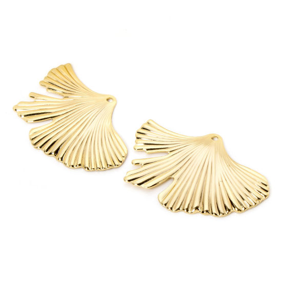 Picture of 2 PCs Brass Pendants 18K Gold Plated Gingko Leaf 4.6cm x 3cm