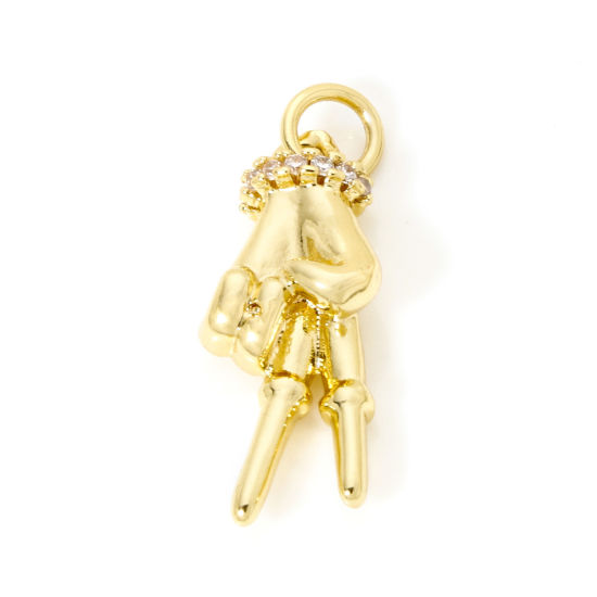 Bild von 2 Stück Messing Charms 18K Echtgold plattiert Geste 3D 24mm x 9mm