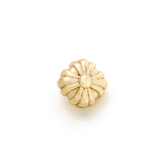 Picture of 5 PCs Eco-friendly Brass Beads For DIY Jewelry Making 18K Real Gold Plated Rhombus Flower About 7mm x 6.5mm, Hole: Approx 0.8mm