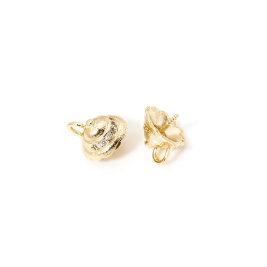 Image de 2 Pcs Bélière pour Perle en Laiton Respectueux de la Nature Plaqué Or Véritable 18K Couvercle de Théière 10mm x 9mm, Épaisseur d'Aiguille: 0.9mm