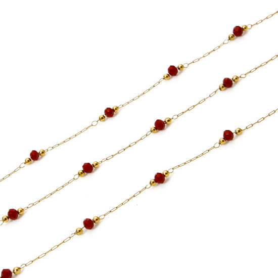 Picture of 1 M Eco-friendly PVD Vacuum Plating 304 Stainless Steel Beaded Chain For Handmade DIY Jewelry Making Findings Silver Tone Wine Red 3mm