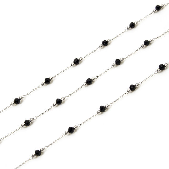 Picture of 1 M 304 Stainless Steel Beaded Chain For Handmade DIY Jewelry Making Findings Silver Tone Black 3mm