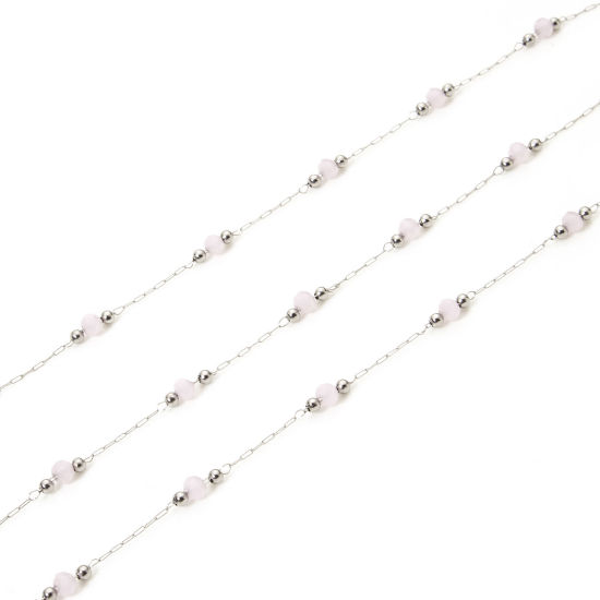 Picture of 1 M 304 Stainless Steel Beaded Chain For Handmade DIY Jewelry Making Findings Silver Tone Pink 3mm