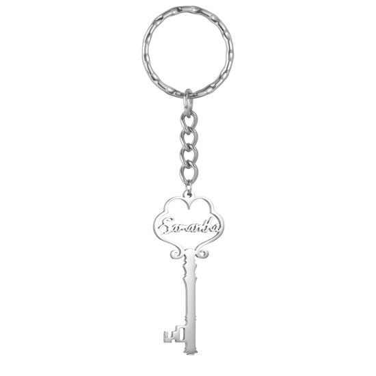 Picture of 1 Piece 304 Stainless Steel Customized Name Keychain Personalized Letter Pendant Key Silver Tone