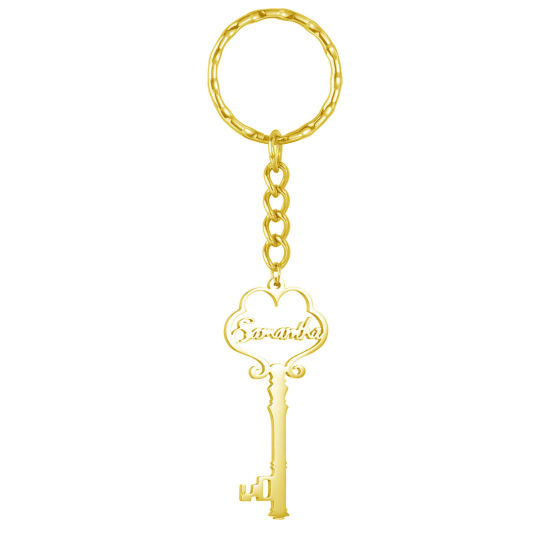 Picture of 1 Piece 304 Stainless Steel Customized Name Keychain Personalized Letter Pendant Key Gold Plated