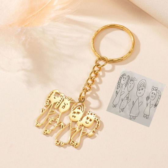 Picture of 1 Piece 304 Stainless Steel Customized Name Keychain Personalized Letter Pendant Doodle Gold Plated