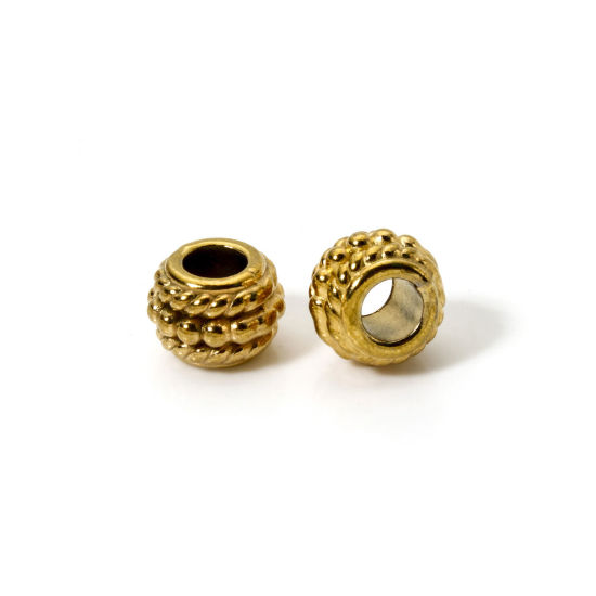 Immagine di 5 Pz Placcatura Sottovuoto Ecologica 304 Acciaio Inossidabile Perline per la Creazione di Gioielli con Fai-da-te 18K Vero Oro Placcato Tamburo Striscia 9mm x 6mm, Buco: Circa 3.8mm