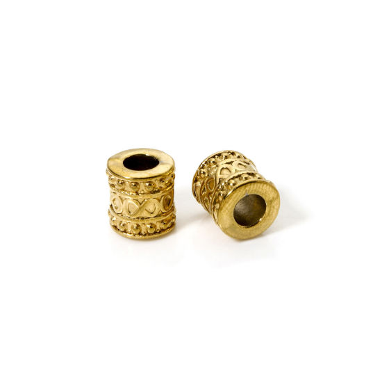 Immagine di 5 Pz Placcatura Sottovuoto Ecologica 304 Acciaio Inossidabile Perline per la Creazione di Gioielli con Fai-da-te 18K Vero Oro Placcato Cilindrico Simbolo di Infinito 8.5mm x 8mm, Buco: Circa 3.8mm