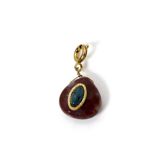 Imagen de 1 Unidad Recubrimiento al Vacío PVD Ecológico 304 Acero Inoxidable & Gema Clip en Charms Para Vintage Charm Pulseras Gota 18K Oro Real Chapado Rojo Con Cierre De Resorte 25mm x 13mm
