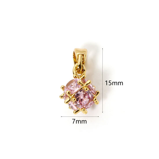 Image de 2 Pcs en Laiton Plaqué Or Véritable 18K Cube à Zircone Cubique Rose 15mm x 7mm