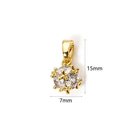 Image de 2 Pcs en Laiton Plaqué Or Véritable 18K Cube à Zircone Cubique Clair 15mm x 7mm