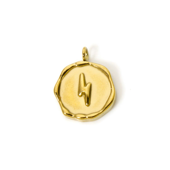 Imagen de 2 Unidades Recubrimiento al Vacío PVD Ecológico 304 Acero Inoxidable Galaxia Colgantes Ronda 18K Oro Real Chapado Relámpago 16mm x 13mm