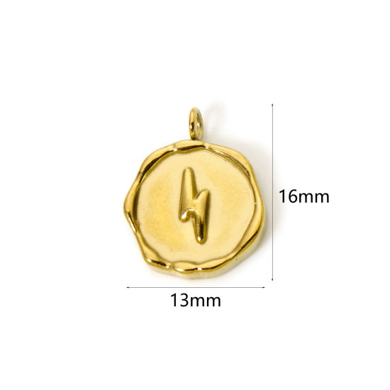 Imagen de 2 Unidades Recubrimiento al Vacío PVD Ecológico 304 Acero Inoxidable Galaxia Colgantes Ronda 18K Oro Real Chapado Relámpago 16mm x 13mm
