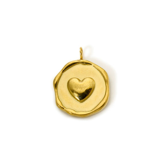 Imagen de 2 Unidades Recubrimiento al Vacío PVD Ecológico 304 Acero Inoxidable día de San Valentín Colgantes Ronda 18K Oro Real Chapado Corazón 16mm x 13mm