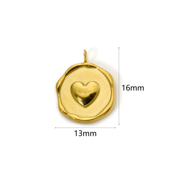 Imagen de 2 Unidades Recubrimiento al Vacío PVD Ecológico 304 Acero Inoxidable día de San Valentín Colgantes Ronda 18K Oro Real Chapado Corazón 16mm x 13mm
