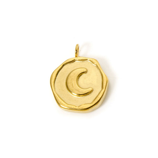 Imagen de 2 Unidades Recubrimiento al Vacío PVD Ecológico 304 Acero Inoxidable Galaxia Colgantes Ronda 18K Oro Real Chapado Luna 16mm x 13mm
