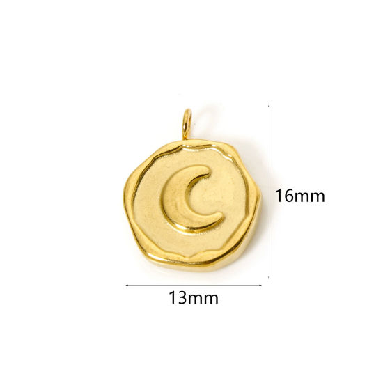 Imagen de 2 Unidades Recubrimiento al Vacío PVD Ecológico 304 Acero Inoxidable Galaxia Colgantes Ronda 18K Oro Real Chapado Luna 16mm x 13mm