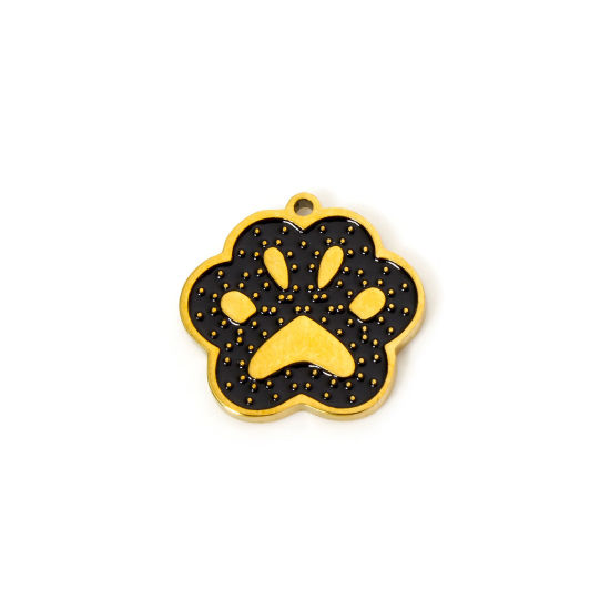 Imagen de 2 Unidades Recubrimiento al Vacío PVD Ecológico 304 Acero Inoxidable Colgantes Garra de Pata de Perro 18K Oro Real Chapado Negro Esmalte 15mm x 15mm