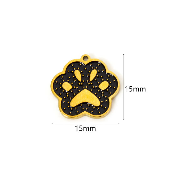 Imagen de 2 Unidades Recubrimiento al Vacío PVD Ecológico 304 Acero Inoxidable Colgantes Garra de Pata de Perro 18K Oro Real Chapado Negro Esmalte 15mm x 15mm