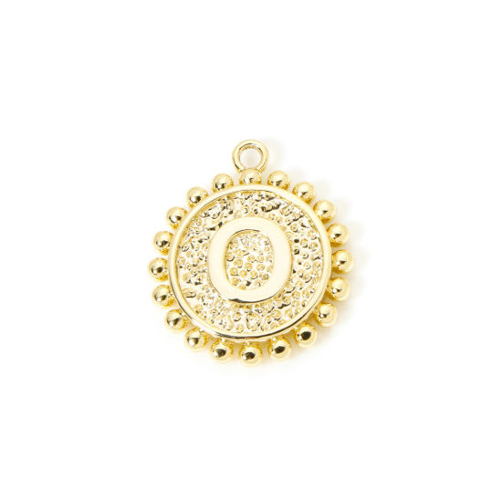 Image de 2 Pcs Breloques en Laiton Rond Plaqué Or 18K Alphabet Initial/ Lettre Majuscule Mots" O " Double Face 18mm x 16mm