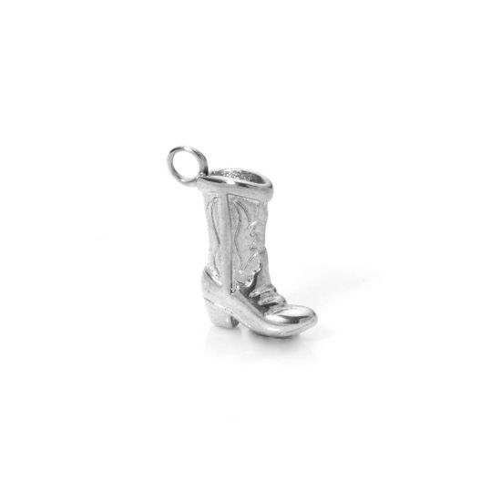 Image de 1 Pièce Breloques en 304 Acier Inoxydable Cowboy de l'Ouest Boots Argent Mat 3D 15mm x 13mm