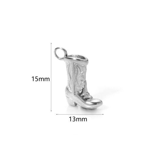 Image de 1 Pièce Breloques en 304 Acier Inoxydable Cowboy de l'Ouest Boots Argent Mat 3D 15mm x 13mm