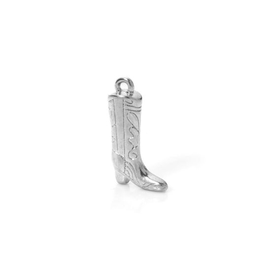 Picture of 1 Piece 304 Stainless Steel West Cowboy Charms Silver Tone Boots 3D 20mm x 12mm