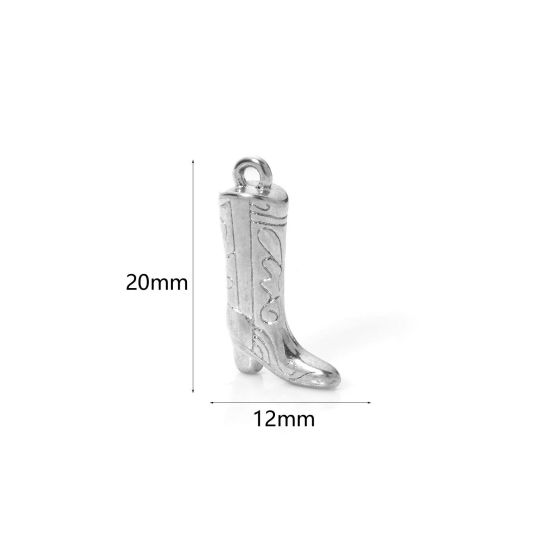 Image de 1 Pièce Breloques en 304 Acier Inoxydable Cowboy de l'Ouest Boots Argent Mat 3D 20mm x 12mm