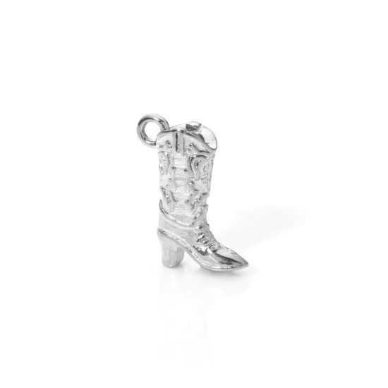 Image de 1 Pièce Breloques en 304 Acier Inoxydable Cowboy de l'Ouest Boots Argent Mat 3D 19mm x 15mm