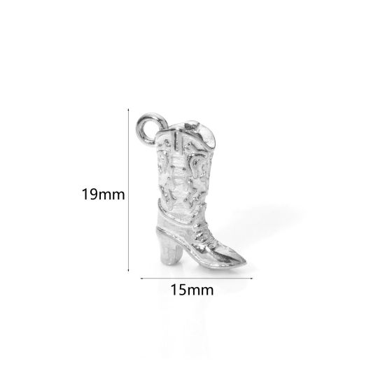 Image de 1 Pièce Breloques en 304 Acier Inoxydable Cowboy de l'Ouest Boots Argent Mat 3D 19mm x 15mm