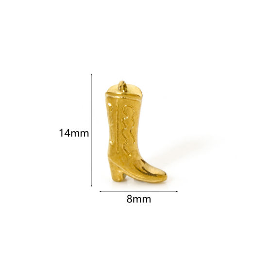 Image de 1 Pièce Breloques en 304 Acier Inoxydable Revêtement sous Vide PVD Respectueux de l'Environnement Cowboy de l'Ouest Boots Plaqué Or 18K 3D 14mm x 8mm