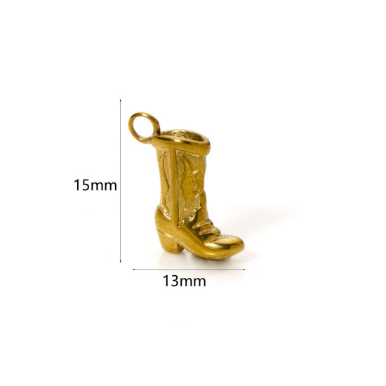 Picture of 1 Piece Eco-friendly PVD Vacuum Plating 304 Stainless Steel West Cowboy Charms 18K Gold Plated Boots 3D 15mm x 13mm