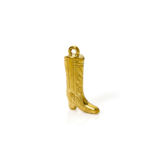 Picture of 1 Piece Eco-friendly PVD Vacuum Plating 304 Stainless Steel West Cowboy Charms 18K Gold Plated Boots 3D 20mm x 12mm