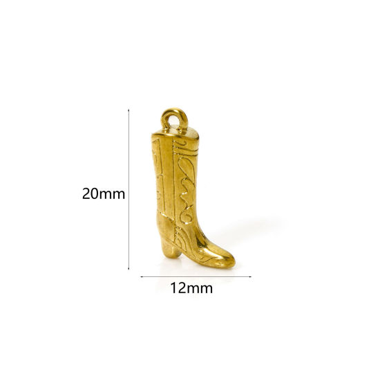 Image de 1 Pièce Breloques en 304 Acier Inoxydable Revêtement sous Vide PVD Respectueux de l'Environnement Cowboy de l'Ouest Boots Plaqué Or 18K 3D 20mm x 12mm