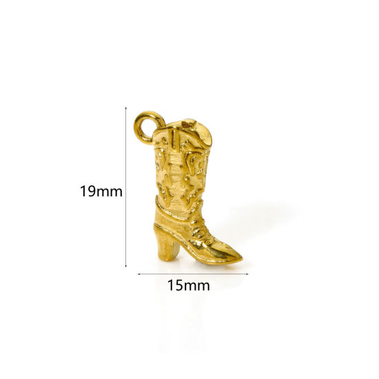 Image de 1 Pièce Breloques en 304 Acier Inoxydable Revêtement sous Vide PVD Respectueux de l'Environnement Cowboy de l'Ouest Boots Plaqué Or 18K 3D 19mm x 15mm