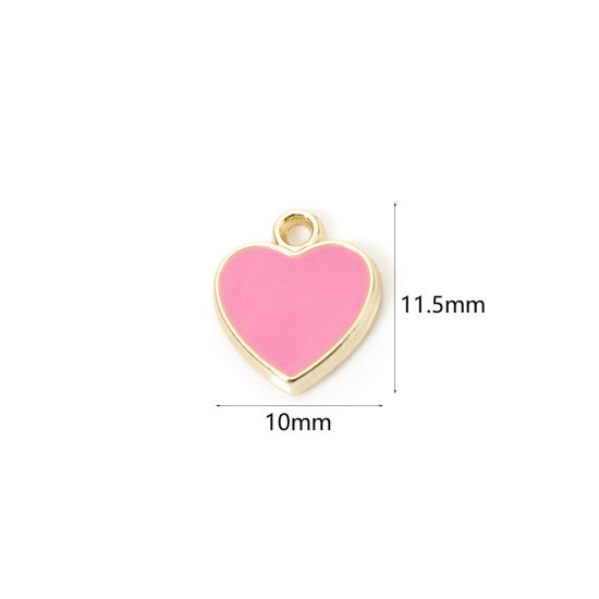 Изображение 2 PCs Eco-friendly Brass Valentine's Day Charms 18K Real Gold Plated Pink Heart Enamel 11.5mm x 10mm