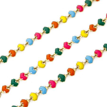 Bild von 1 Meter Hypoallergen 201 Edelstahl Valentinstag Emaille Handgefertigte Gliederkette Für handgefertigte Schmuckherstellung Herz Vergoldet Bunt 6mm