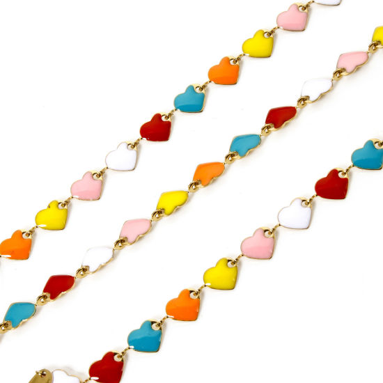 Imagen de 1 M Hipoalergénico 201 Acero Inoxidable día de San Valentín Cadena de Eslabones Hechos a Mano Para Accesorios Hechos a Mano para Hacer Joyas Corazón Chapado en Oro Multicolor Esmalte 6mm