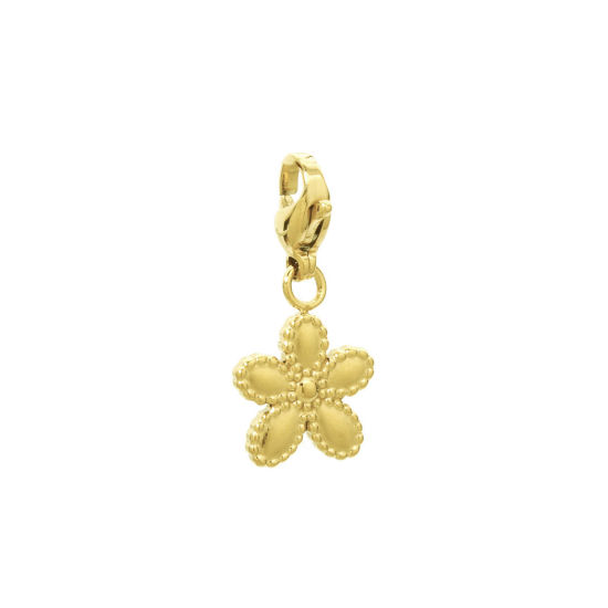 Picture of 1 Piece Eco-friendly PVD Vacuum Plating 304 Stainless Steel Flora Collection Clip On Charms For Vintage Charm Bracelets 14K Real Gold Plated Flower With Lobster Claw Clasp 24mm x 12mm