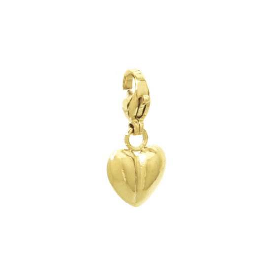 Picture of 1 Piece Eco-friendly PVD Vacuum Plating 304 Stainless Steel Valentine's Day Clip On Charms For Vintage Charm Bracelets 14K Real Gold Plated Heart With Lobster Claw Clasp 21mm x 10mm