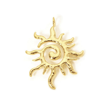 Picture of 1 Piece Eco-friendly PVD Vacuum Plating Waterproof Anti-Tarnish Hypoallergenic 304 Stainless Steel Galaxy Pendants 18K Real Gold Plated Sun 6.4cm x 4.8cm