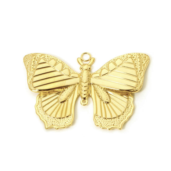 Image de 1 Pièce Connecteurs Pendentifs Breloques en 304 Acier Inoxydable Revêtement sous Vide PVD Respectueux de l'Environnement Insecte Plaqué Or Véritable 18K Papillon 6cm x 4cm