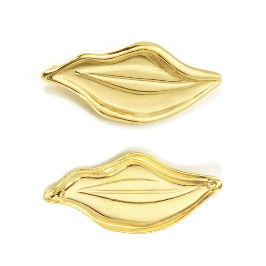 Image de 1 Pièce Connecteurs Pendentifs Breloques en 304 Acier Inoxydable Revêtement sous Vide PVD Respectueux de l'Environnement Plaqué Or Véritable 18K Lèvres 5.4cm x 2.3cm