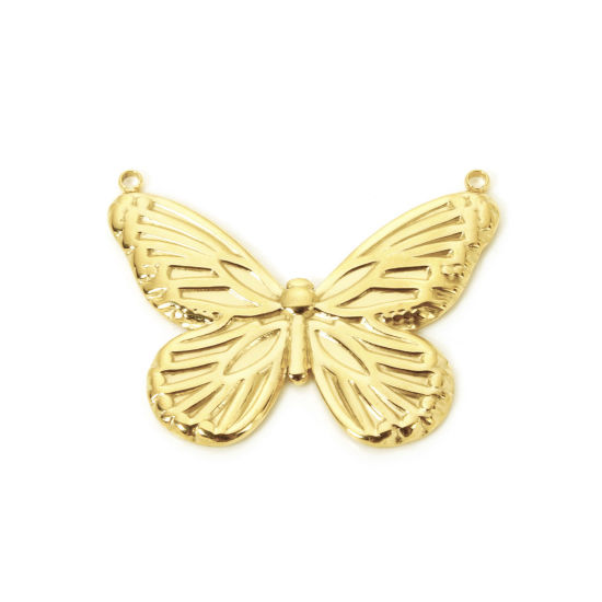 Image de 1 Pièce Connecteurs Pendentifs Breloques en 304 Acier Inoxydable Revêtement sous Vide PVD Respectueux de l'Environnement Insecte Plaqué Or Véritable 18K Papillon 3.6cm x 2.8cm